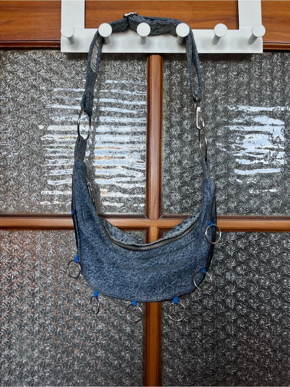 Blue Denim Crescent Shoulder Bag